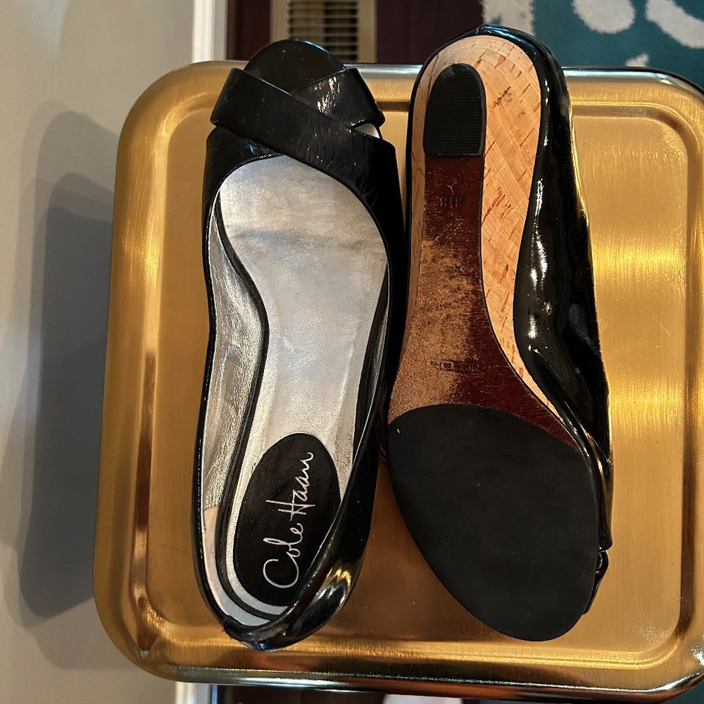 Cole Haan Black Peep Toe Wedges Size 8.5B